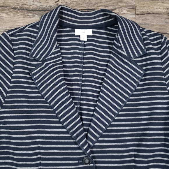 J jill blue grey stripes blazer medium women - Picture 1 of 10